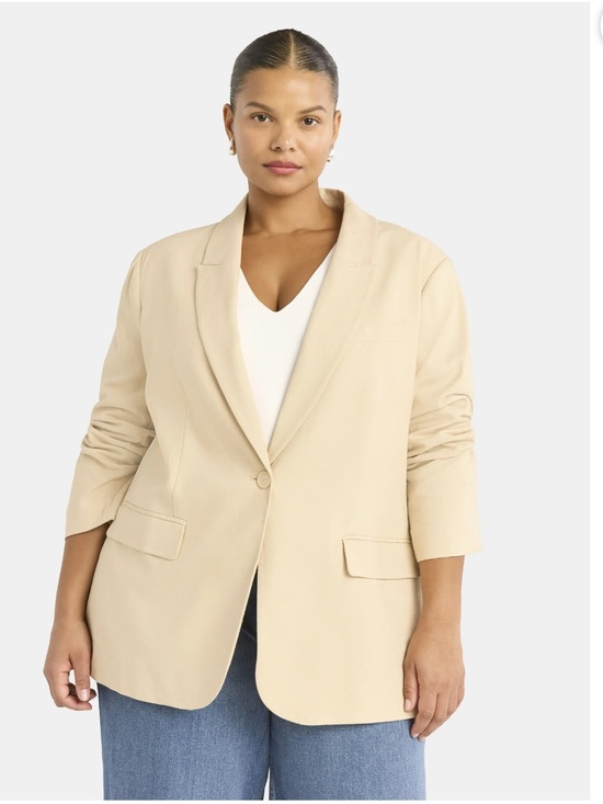 Scoop NYC Jackets & Blazers - Scoop Women's and Women's Plus One Button Linen Blend Blazer, Size 4X.